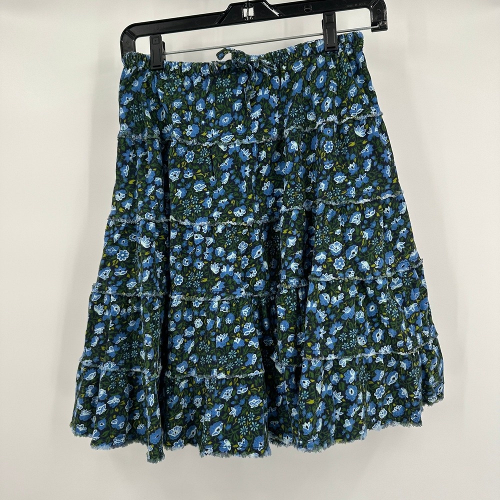 LL Bean Womens Cottagecore Floral Corduroy Skirt Size‎ 10 Tiered Preppy Boho